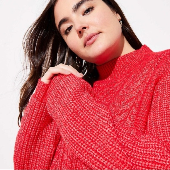 Loft Plus crop cable knit turtleneck Red Sweater - Picture 2 of 6